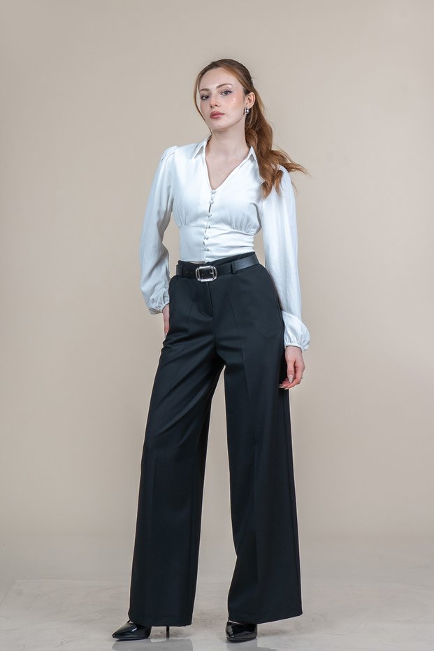 Women's Summer Black High Waist Belted Classic Pocket Trousers Casual Daily Office Stylish 30362