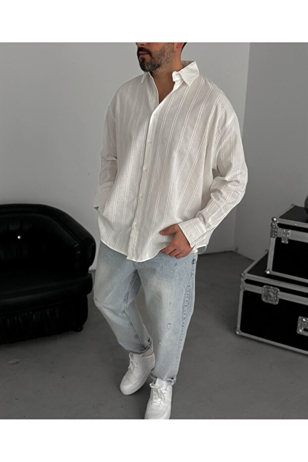 Oversize Örme Keten Gömlek - 1