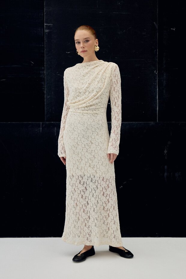 Dantel Elbise - Bej - 6