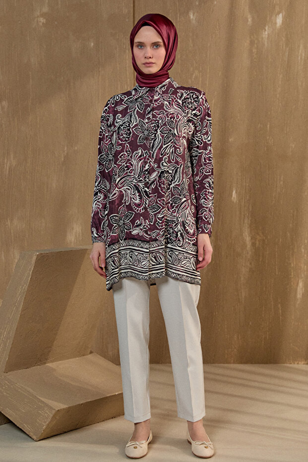 Çiçek Desenli Düğmeli Tunik - 1