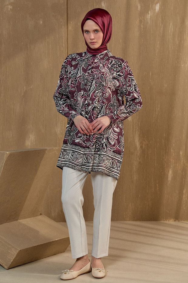 Çiçek Desenli Düğmeli Tunik - 2