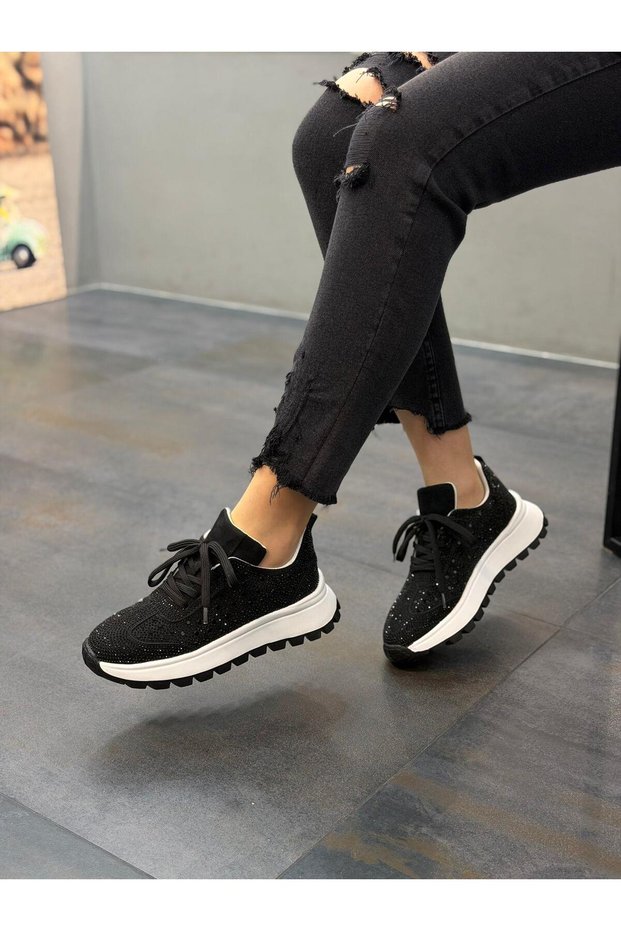 Women's Casual Sneakers with Black Stones