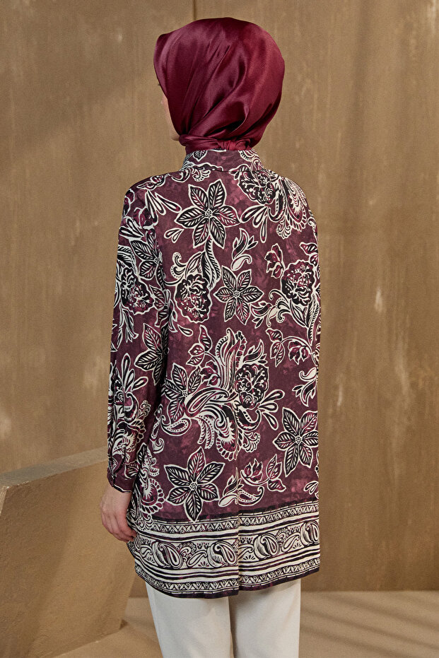Çiçek Desenli Düğmeli Tunik - 6