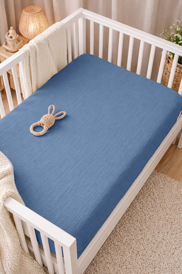 100% Organic Cotton 2 Layer Muslin Elastic Baby Sheet 70X140 cm | Breathable Soft Crib Sheet