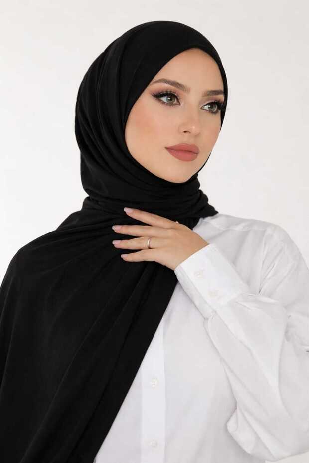 Combed Cotton Shawl - Women's Hijab Jersey Hijab Lycra Shawl - Black
