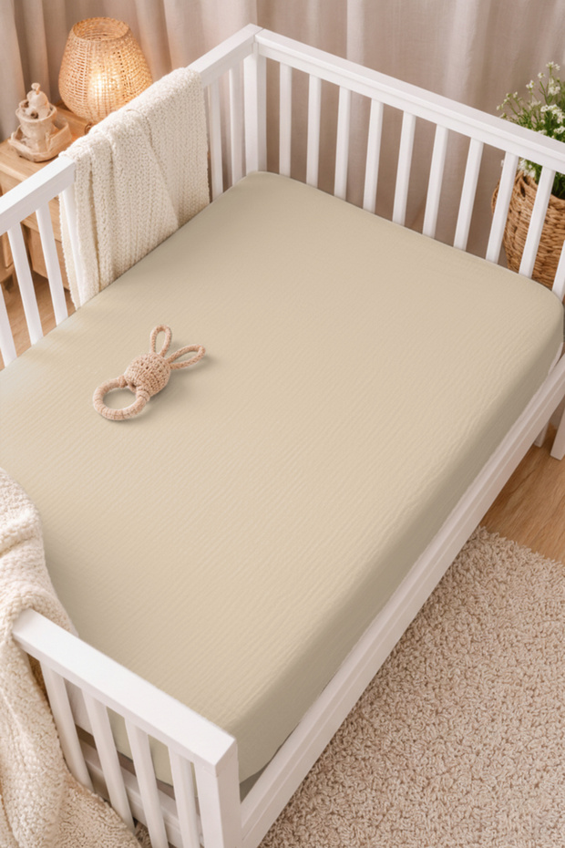 100% Organic Cotton 2 Layer Muslin Elastic Baby Sheet 70X130 cm | Breathable Soft Crib Sheet