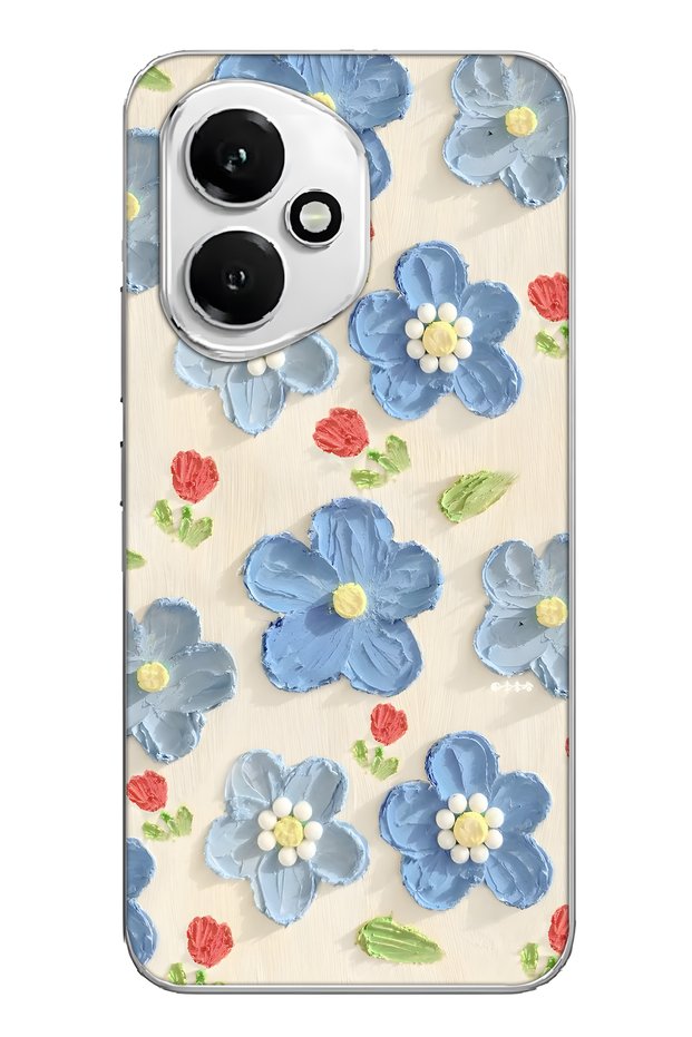 Honor 400 Compatible Blue Oil Painting Floral Pattern Transparent Phone Case