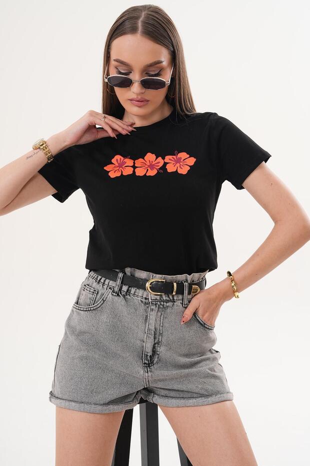 Women's Print Detailed Crew Neck T-Shirt 260136