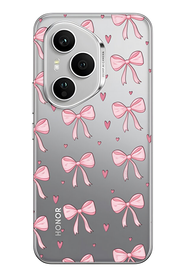 غطاء هاتف شفاف بنمط فيونك وردي متوافق مع هونر 400 برو - 1