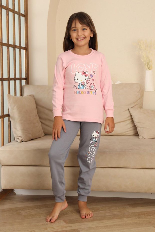Miniğimin Cicileri Hll Kty Love Printed Girls' Pajama Set - Pink