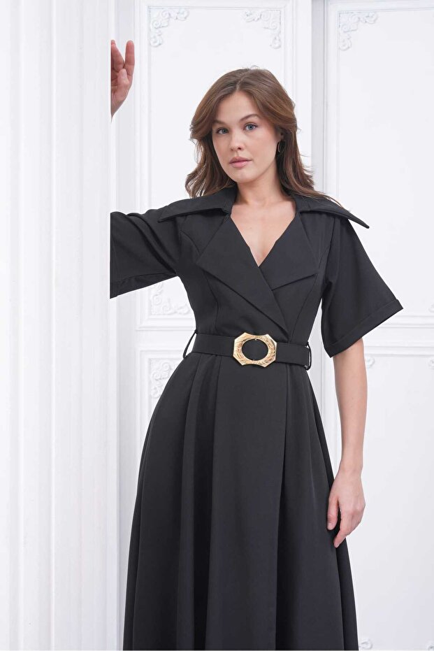 Krep Yakalı Elbise - 2