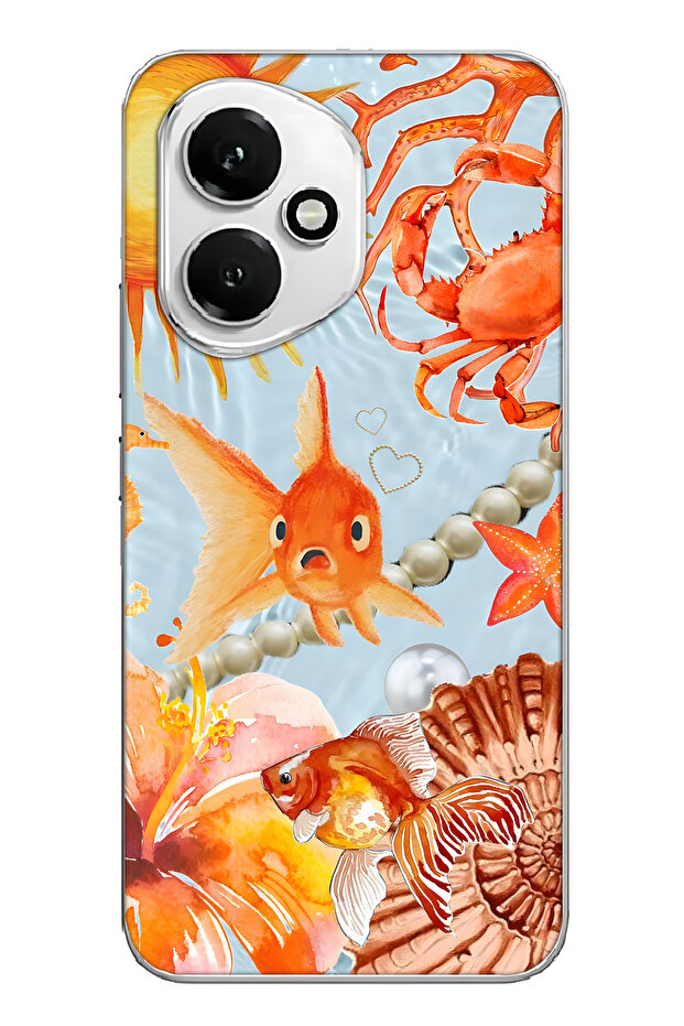 غطاء هاتف شفاف بنمط السمكة البرتقالي متوافق مع هونور 400 - 1