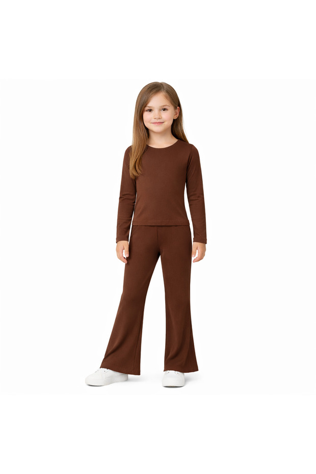 Girl's Brown Modal Fabric Long Sleeve Double Set