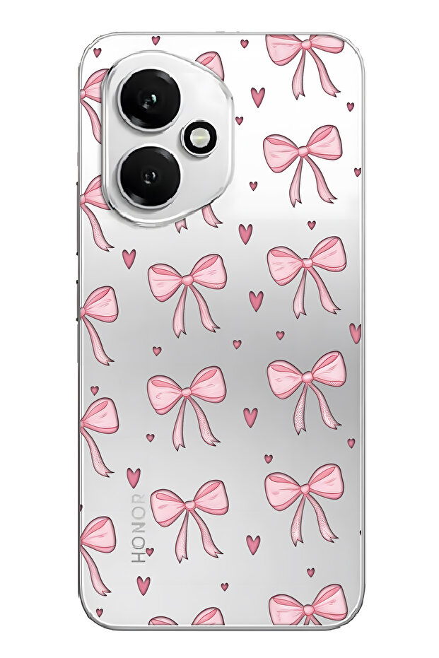 غطاء هاتف شفاف بنمط فيونك وردي متوافق مع هونر 400 - 1