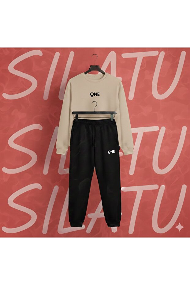 Set jogger, 2 piese, cu imprimeu, negru - 1