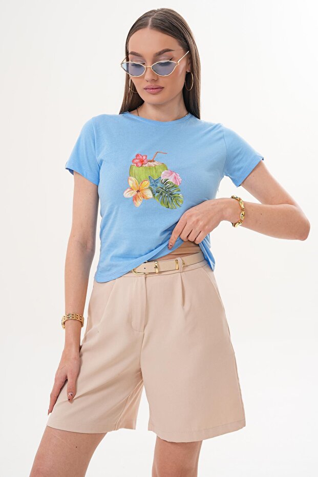 Women's Print Detailed Crew Neck T-Shirt 260138