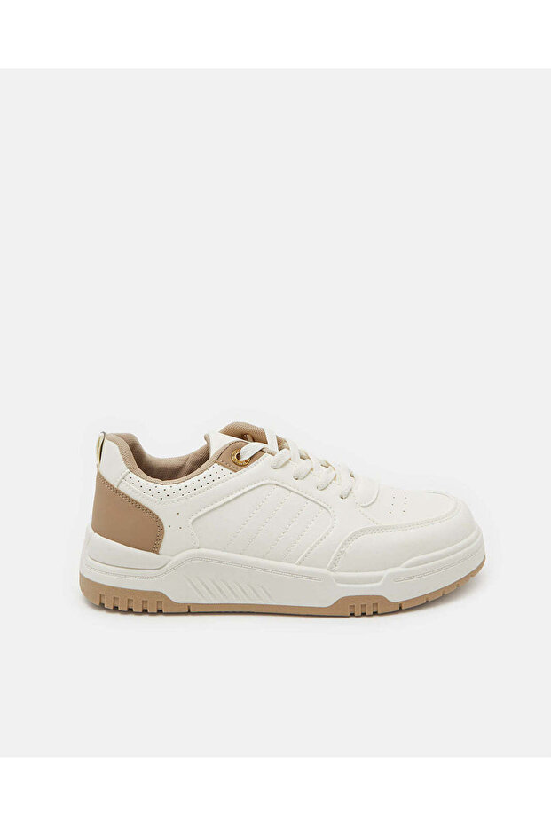 Women White Lace Up Sneaker With Trim Eyelet