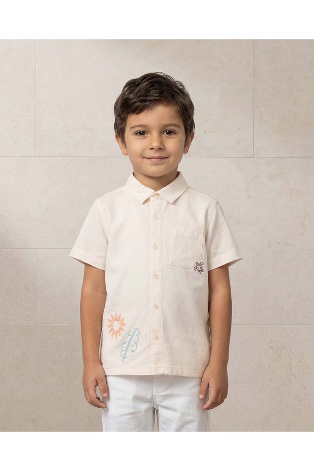 Boys White Embellished Short Sleeve Shirt