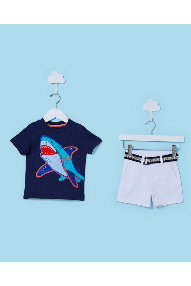 Infant Boys Navy T-Shirt and White Shorts Set