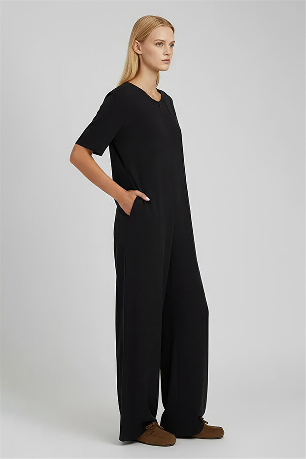 Siyah Geniş Paça Tulum - 2