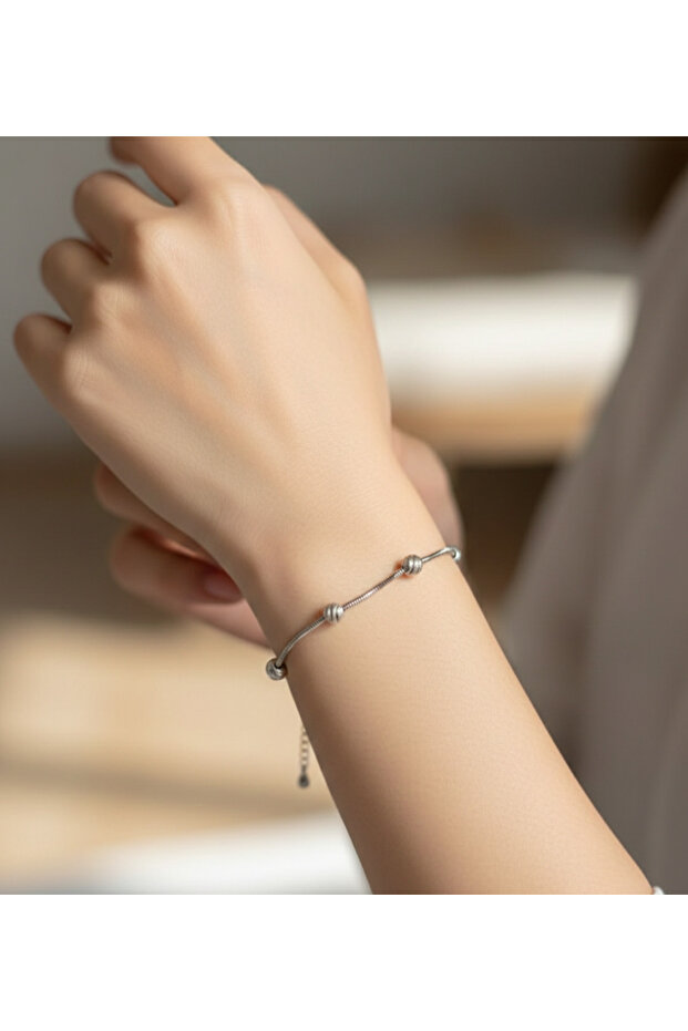 Silver Color Chain Ball Motif Steel Bracelet