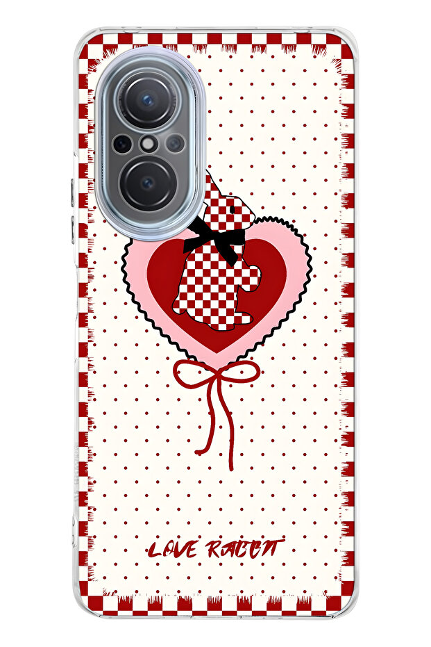 حافظة هاتف شفافة متوافقة مع هاتف هواوي نوفا 9 SE بنمط أرنب مربعات أحمر - 1