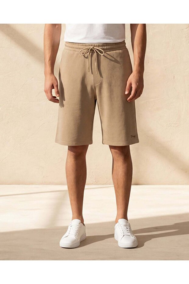 Men Beige Interlock Shorts - 2