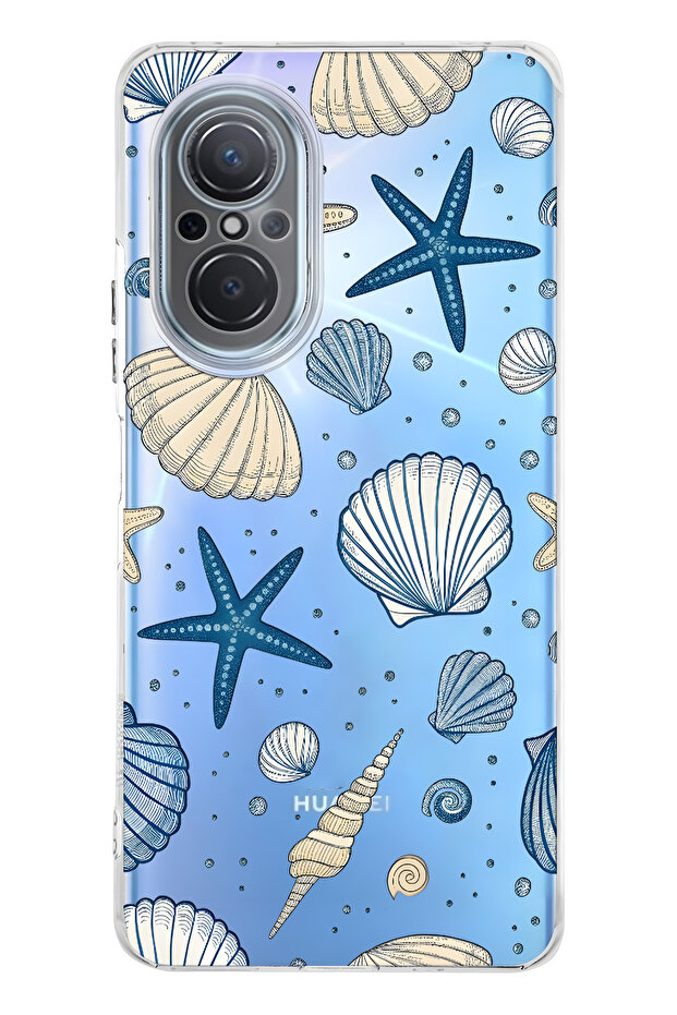 حافظة هاتف شفافة متوافقة مع هاتف هواوي نوفا 9 SE بنمط صدفة البحر والنجمة - 1