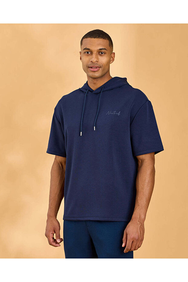 Men Navy Modal Lounge Hooded T-Shirt
