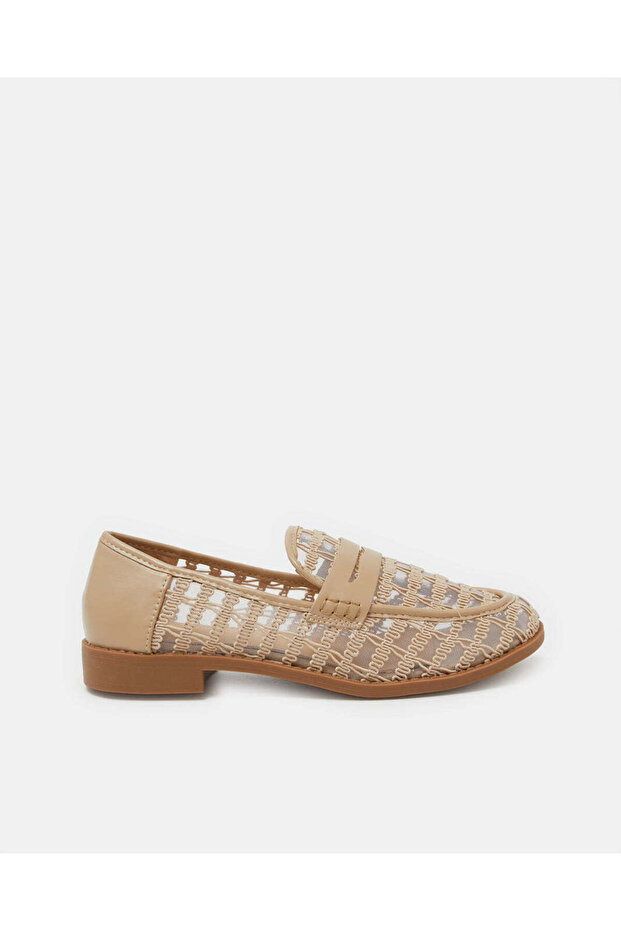 Women Beige Lace Upper Loafers