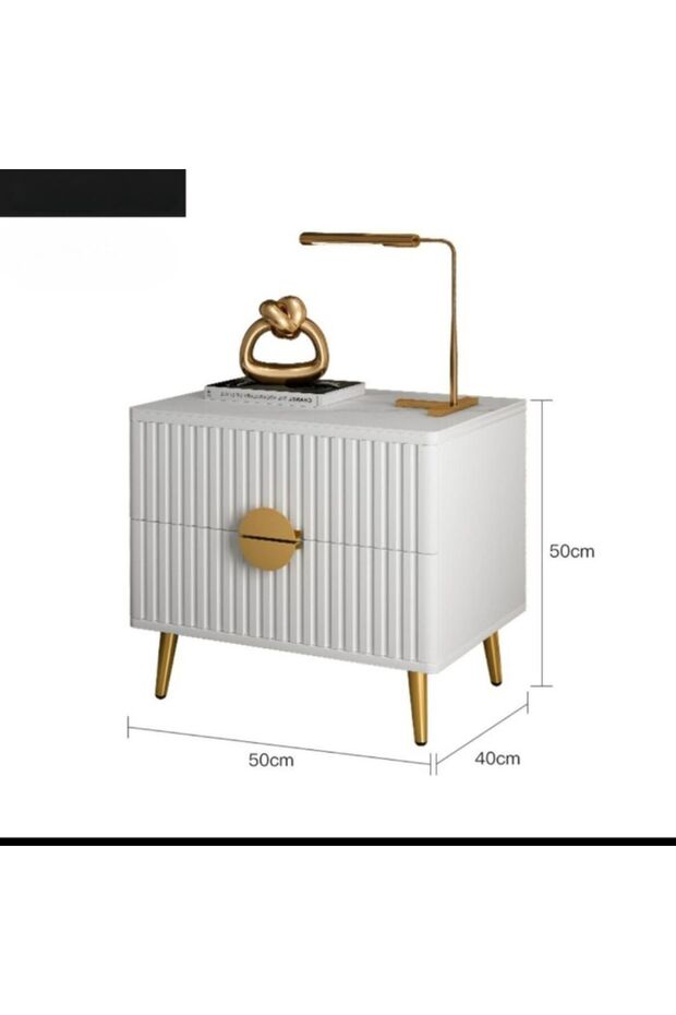 طاولة جانبية للسرير بإطار من الخشب الصلب، سهلة التركيب، لون أبيض - 3