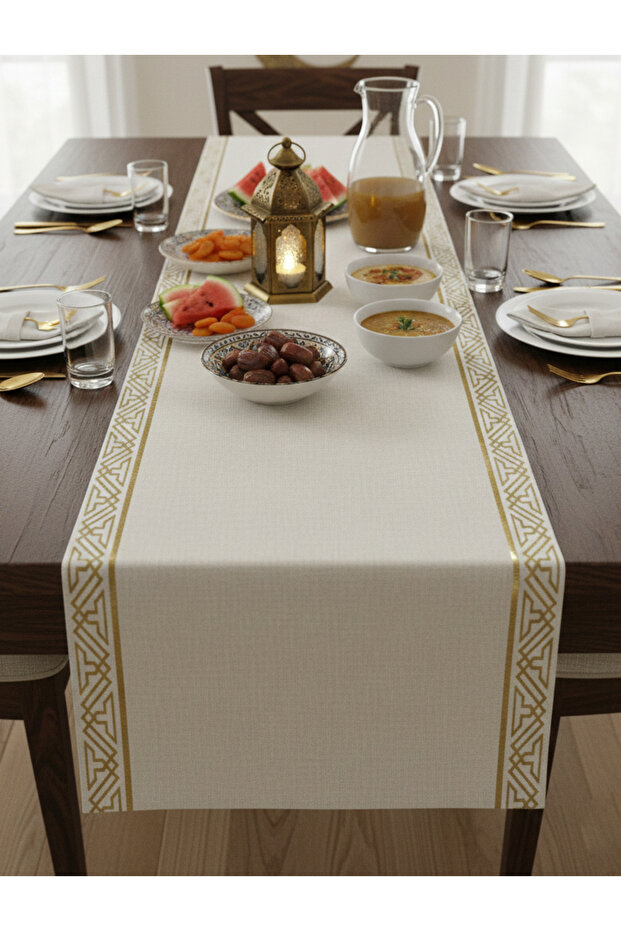 مفرش طاولة قطني بيج لرمضان 0116 – 50x150 سم