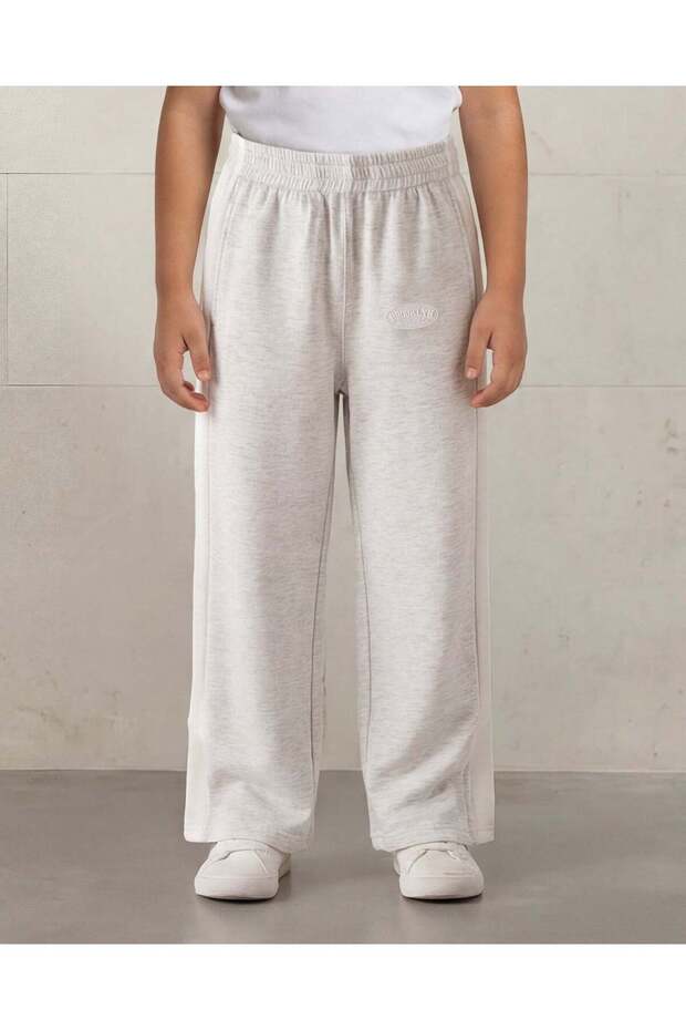 Girls Grey Melange Rubber Badge Cut & Sew Scuba Track Pants