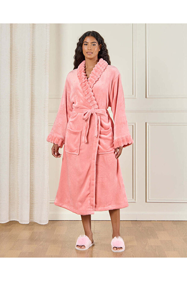 Pink Shawl Fleece Bathrobe (Xxl)