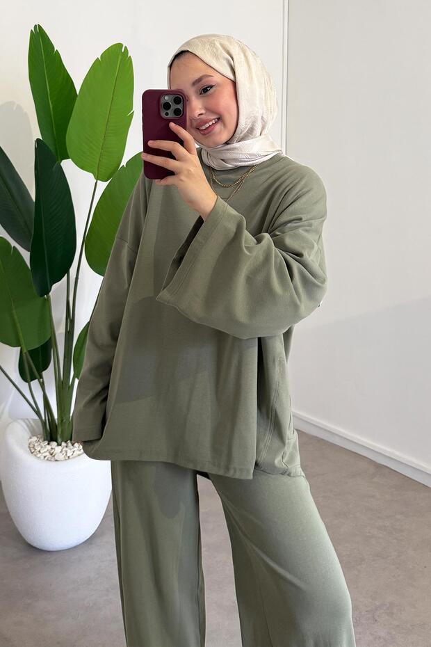 Oversize Basıc Takım - Haki Yeşil - 2