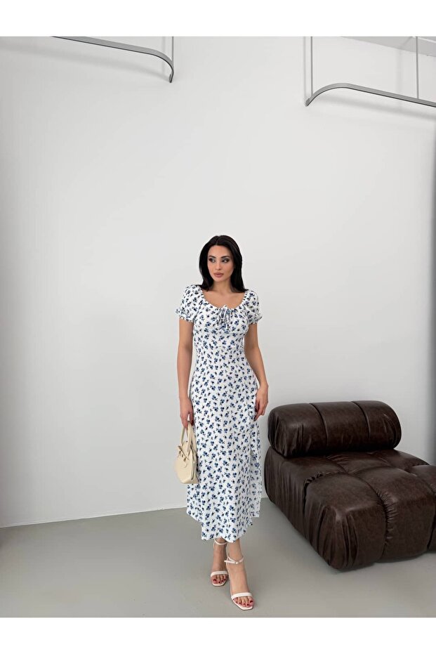 Balloon Sleeve Slit Dress