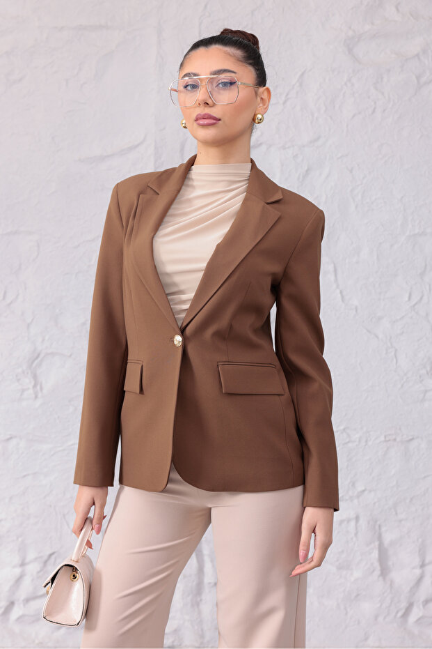 Women's Brown Comfort Fit Blazer Jacket - Comfortable Fit