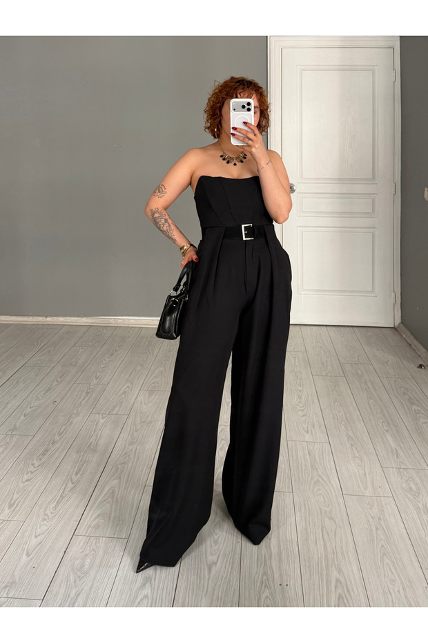 Premium Trend Bridge Detail Suede Belted Wide-Leg Trousers