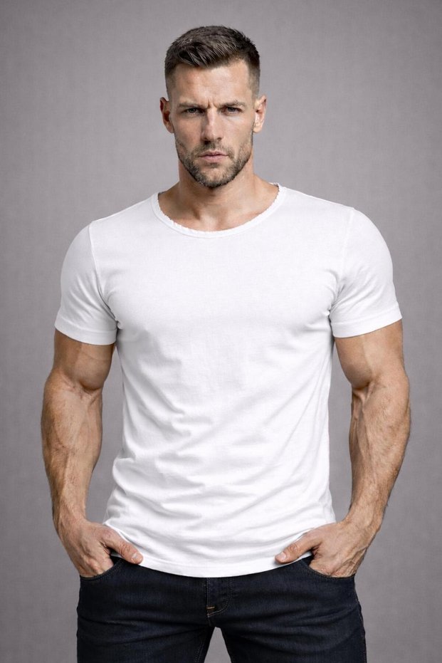 Men's White Oval Hem Regular Wide Collar Cotton Slim Fit Short Sleeve T-Shirt T-Shirt