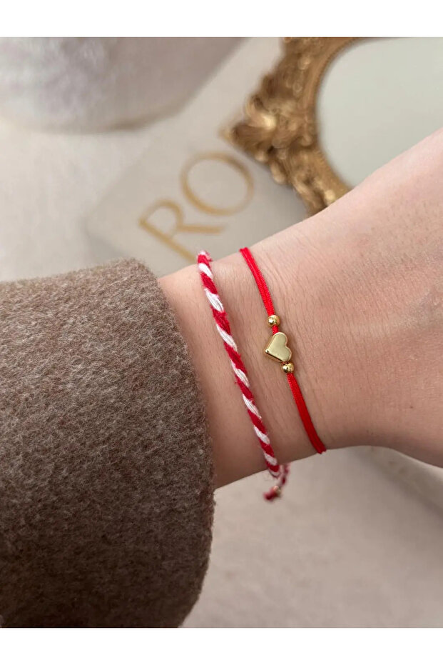 Marteniçka Double Heart Bracelet Red Adjustable Lucky Bracelet Set