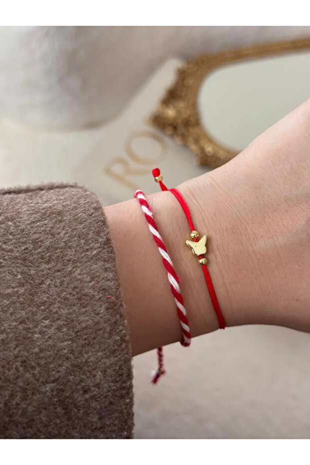 Marteniçka Double Cat Figured Bracelet Red Adjustable Lucky Bracelet Set
