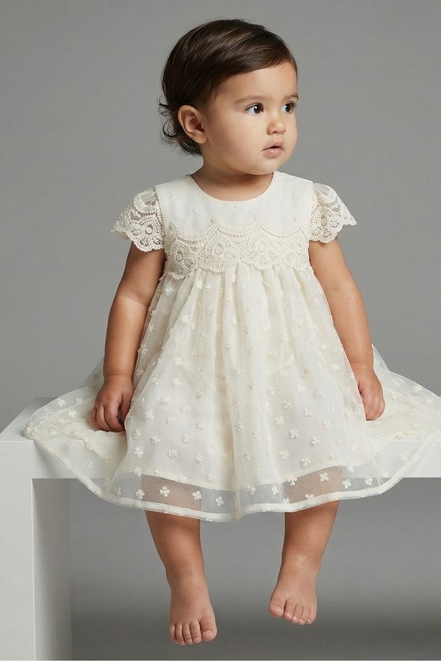 Mayoral Abel Lula Baby Girl Notting Dress Cream