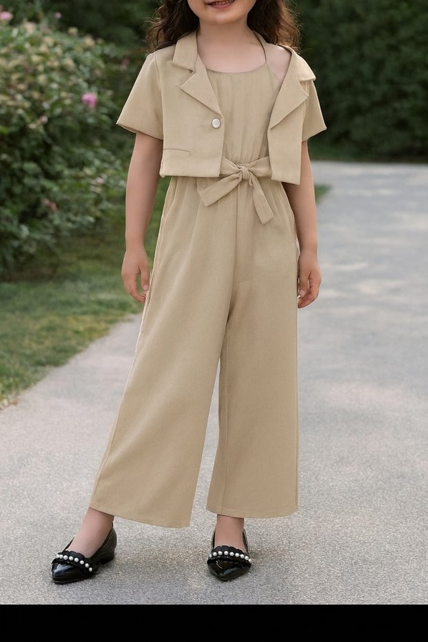 Girl's Gabardine 4-Season Wearable 2-Piece Jacket Overalls Pants