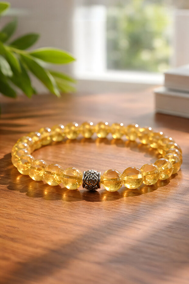 Citrine Light Color Unisex Natural Stone Bracelet 8 mm