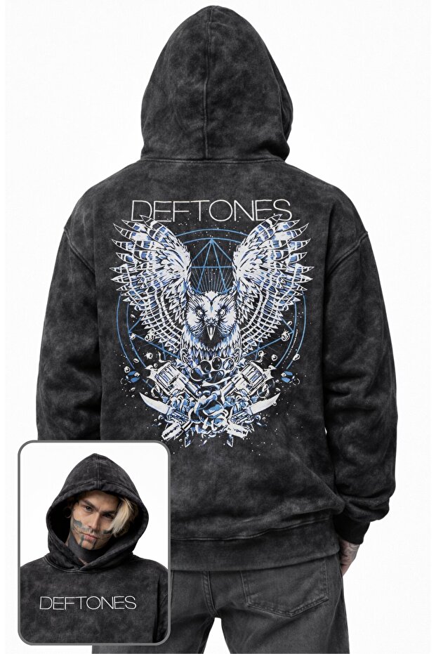 سويت شيرت Deftones كبير الحجم للجنسين مطبوع من الخلف وقابل للغسل