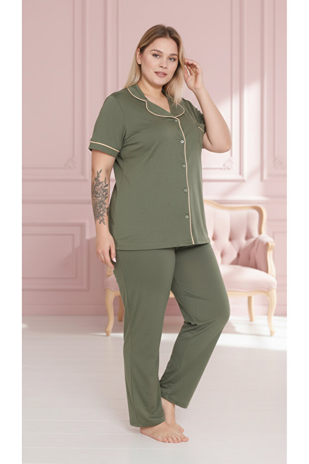 Buttoned Women's Plus Size Oversized Pajama Set
