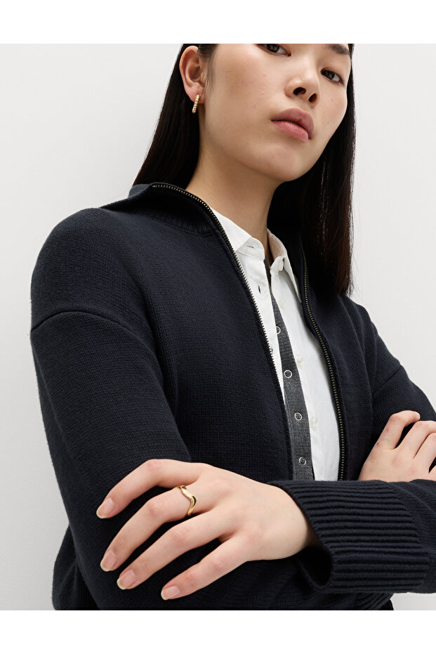 Pamuk Karışımlı Cepli Örme Ceket - 7