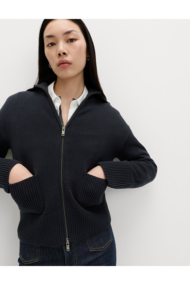 Pamuk Karışımlı Cepli Örme Ceket - 1