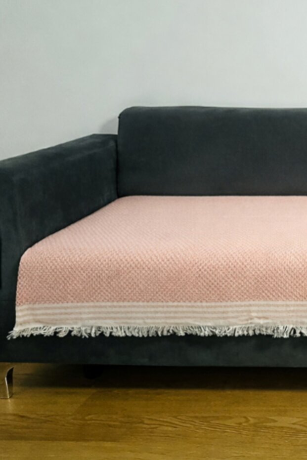 Geometric Patterned Cotton Sofa Seat Cover 85 x 210 cm - Line Detailed Fringed