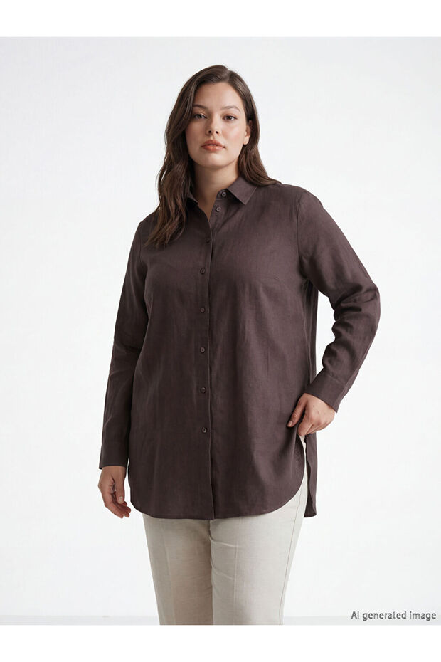 New season brown textured women's shirt tunic from güli̇s gi̇yi̇m